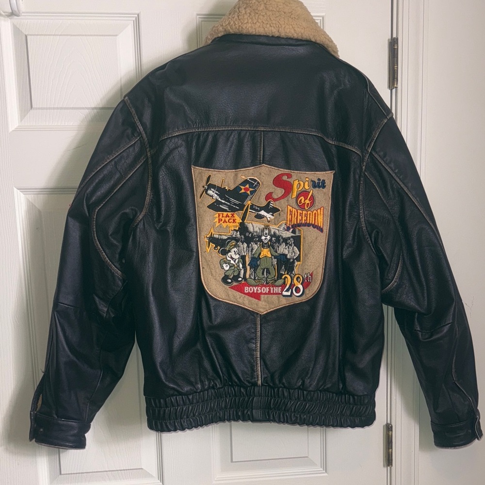 Disney Black Leather Jacket Spirit Of Freedom Vintage Patch OOAK RARE